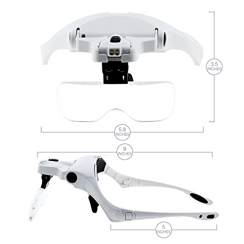 Lupa con luz 2 LED, Cinco Lentes Intercambiable, Lupas de Aumento para Leer, Reparaciones, Coser, Joyería y Relojería, 1X-3.5X