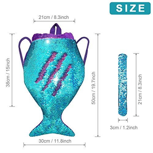LURICO 3 PCS Magia Lentejuela Sirena Bolsa de cordón con Pulseras Slap Mochila de Brillo Bolsa de Deporte de Moda Bolsa Ligera para niñas Adolescentes Regalo de cumpleaños