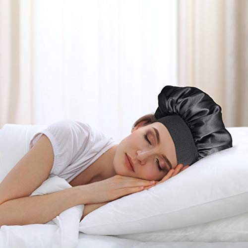 Lurrose 2pcs Sombrero de Gorro de Dormir de satén Banda Ancha Gorra de Noche Suave para Mujeres y Chicas (Negro)