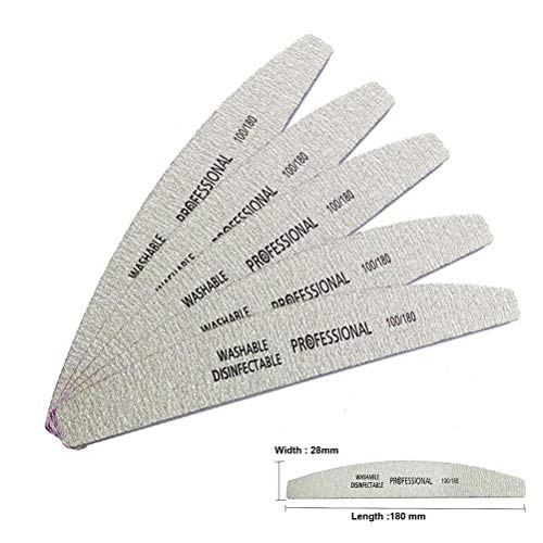 Lurrose 5pcs lima de uñas profesional de doble cara Emery Board lavable 100/180 herramientas de manicura (plata)