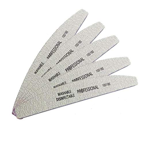 Lurrose 5pcs lima de uñas profesional de doble cara Emery Board lavable 100/180 herramientas de manicura (plata)