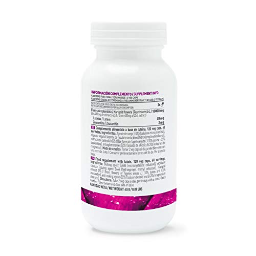 Luteína 20mg de HSN | Suministro para 2 Meses | Con Zeaxantina | Extracto 25:1 de flores de Tagetes Erecta | Antioxidante + Salud Ocular | Vegano, Sin Gluten, Sin Lactosa, 120 Cápsulas Vegetales
