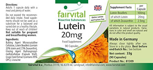 Luteína 20mg microencapsulada - Luteína y Zeaxantina - Dosis elevada - 90 Cápsulas - Calidad Alemana