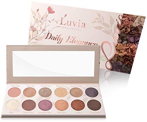 Luvia Daily Elegance - Paleta de sombras de ojos con purpurina, multicolor, 12 colores brillantes glamurosos, en caja de regalo limitada, vegano