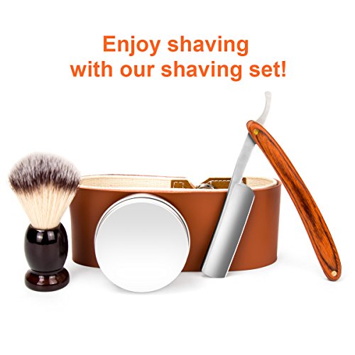 LUWANZ Kit de afeitado manual Navaja de afeitar completo 4pcs (Navaja afeitado + Brocha de afeitar + Jabón de afeitar + Cinturón de afeitado)
