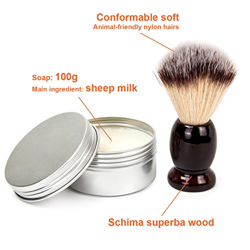 LUWANZ Kit de afeitado manual Navaja de afeitar completo 4pcs (Navaja afeitado + Brocha de afeitar + Jabón de afeitar + Cinturón de afeitado)