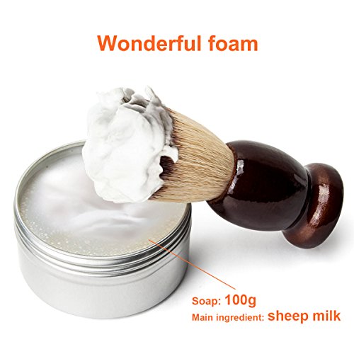 LUWANZ Kit de afeitado manual Navaja de afeitar completo 4pcs (Navaja afeitado + Brocha de afeitar + Jabón de afeitar + Cinturón de afeitado)