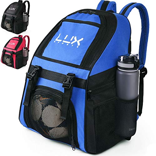 LUX - Mochila de fútbol con compartimento para pelotas de fútbol para jóvenes y niños, bolsa de equipo para fútbol y baloncesto, voleibol, gimnasio, azul
