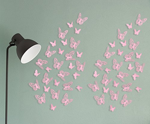 Luxbon 100pcs 3D Decorativas Pegatinas de Pared de la Mariposa 2 Tamaños DIY Mural Decalques Papel Arte Artesanía Inicio Decoración (Rosado)