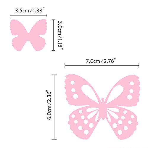 Luxbon 100pcs 3D Decorativas Pegatinas de Pared de la Mariposa 2 Tamaños DIY Mural Decalques Papel Arte Artesanía Inicio Decoración (Rosado)