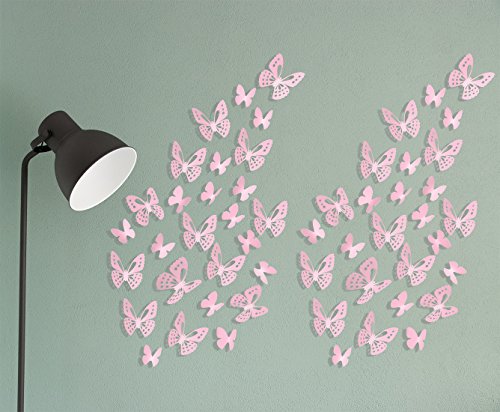 Luxbon 100pcs 3D Decorativas Pegatinas de Pared de la Mariposa 2 Tamaños DIY Mural Decalques Papel Arte Artesanía Inicio Decoración (Rosado)