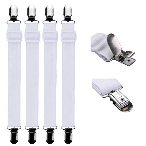 Luxbon 4Pcs Blanco Sujetadores de Sábana Ajustables Clips de Lámina Tirantes Sabanas Elásticos Correas Sostenedores Pinzas para Sábanas de Sofá Fundas de Colchón