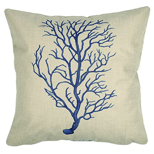 Luxbon Conjunto de 4 Funda Cojin Almohada Mar Azul Lino Duradero Decoración para Sofá Cama Coche 45x45 cm