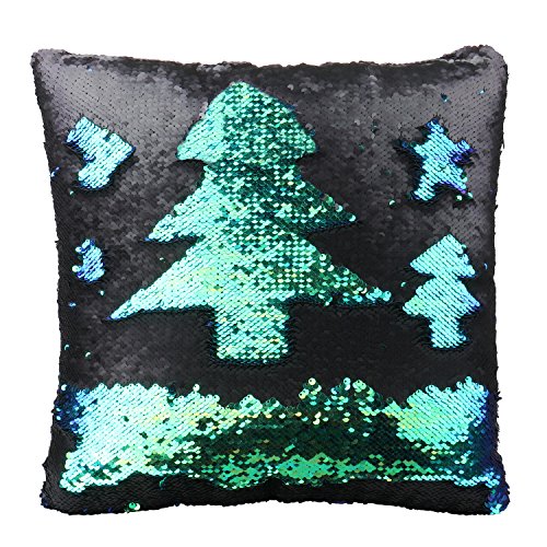 Luxbon de 2 Colores Paillette Reversible Lentejuelas de Sirena DIY Fundas de Almohada 40x40cm (Negro y Verde)
