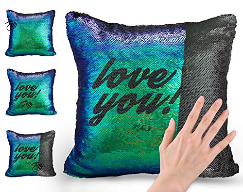 Luxbon de 2 Colores Paillette Reversible Lentejuelas de Sirena DIY Fundas de Almohada 40x40cm (Negro y Verde)