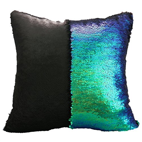 Luxbon de 2 Colores Paillette Reversible Lentejuelas de Sirena DIY Fundas de Almohada 40x40cm (Negro y Verde)