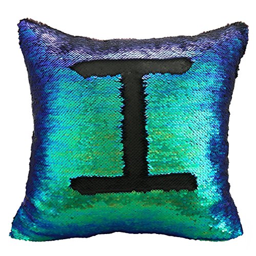 Luxbon de 2 Colores Paillette Reversible Lentejuelas de Sirena DIY Fundas de Almohada 40x40cm (Negro y Verde)
