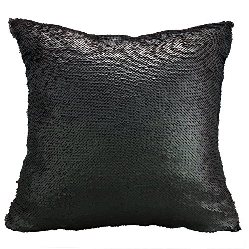 Luxbon de 2 Colores Paillette Reversible Lentejuelas de Sirena DIY Fundas de Almohada 40x40cm (Negro y Verde)
