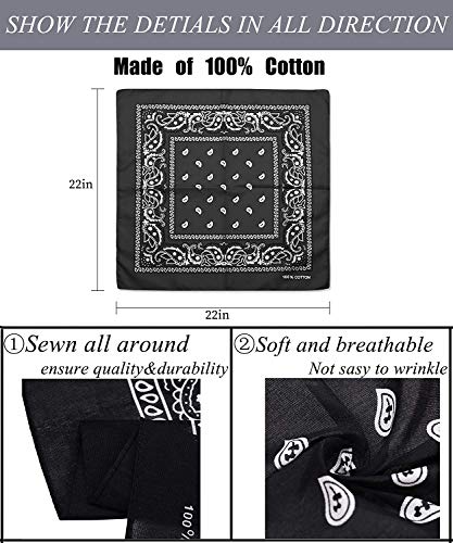 Luxina Paquete de 6 Unidades 100% Algodón Bandanas Grandes de Paisley Pañuelo Multiusos Bandanas de Vaquero Bufanda de Cara Venda Diademas Unisex 22 x 22 Pulgadas