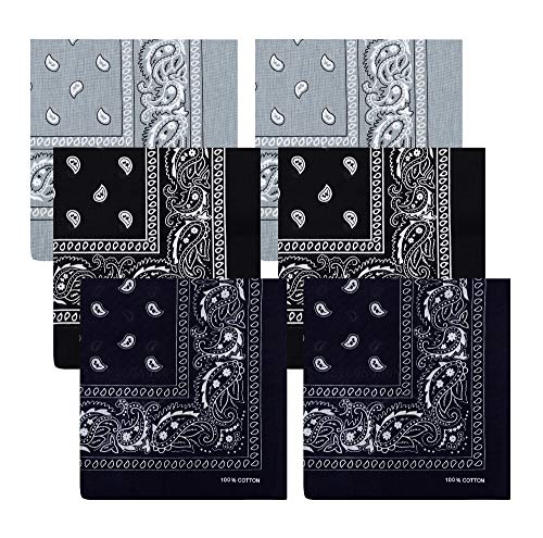 Luxina Paquete de 6 Unidades 100% Algodón Bandanas Grandes de Paisley Pañuelo Multiusos Bandanas de Vaquero Bufanda de Cara Venda Diademas Unisex 22 x 22 Pulgadas
