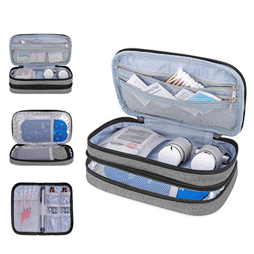 Luxja Bolsa Insulina Diabética, bolsa diabético, Doble capa Bolsa insulina para glucómetro, plumas de insulina y otros suministros para diabéticos (solo bolsa), Gris