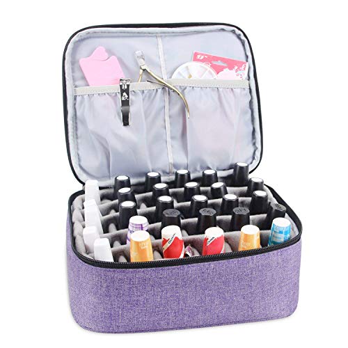 Luxja organizador de esmaltes de uñas, esmaltes de uñas estuche, porta esmaltes de uñas- Sostiene 30 botellas (15 ml - 0.5 fl.oz), bolsa de almacenamiento de doble capa para lacas y manicuras, Púrpura