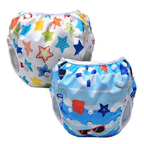 Luxja Pañal de Natación para bebes Bañador Reutilizable de Nadar de Bebé Pañal lavable para Bebé (0-3 años), playa + estrellas coloridas