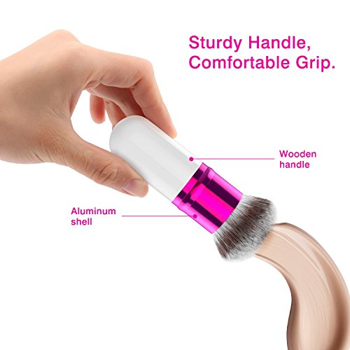 Luxspire Brocha de Maquillaje Profesional, Cepillo de Base Cerdas Suave Redonda Grande, Pinceles de Maquillaje de Fundación Herramienta Cosmética, Sonrojo Polvo Aplicador BB Crema - Blanco & Rosado