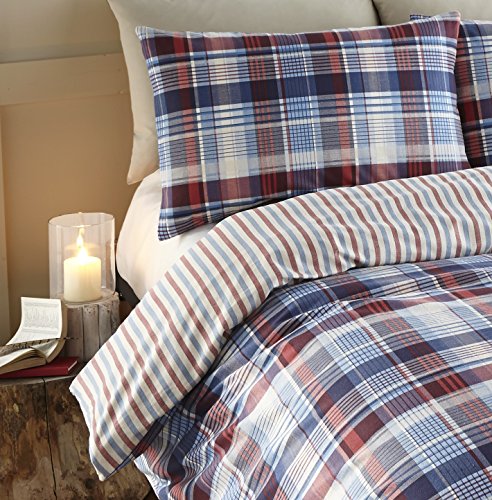 Luxury Home Linens Angus - Juego de Ropa de Cama de Franela para Cama Doble, Funda nórdica y 2 Fundas de Almohada, diseño de Cuadros en Azul, Rojo, Blanco y Azul Marino