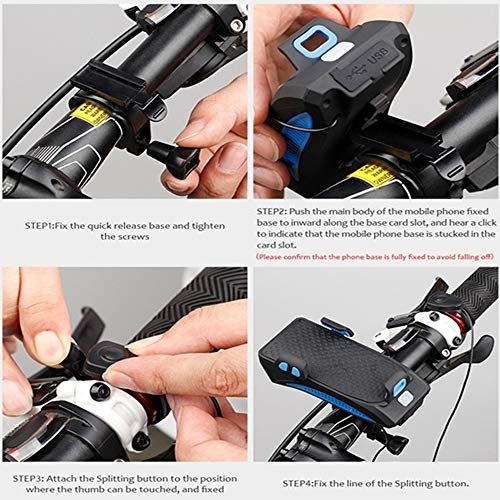 Luz Bicicleta LED con Soporte para Teléfono,Luz Delantera de MTB Recargable con Bocina,4000Mah Banco de Energía,3 Modos de Luz,400Lumens,para Smartphone de 4.0''-6,3'',Estanca,Naranja