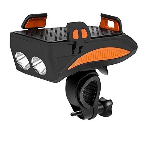 Luz Bicicleta LED con Soporte para Teléfono,Luz Delantera de MTB Recargable con Bocina,4000Mah Banco de Energía,3 Modos de Luz,400Lumens,para Smartphone de 4.0''-6,3'',Estanca,Naranja