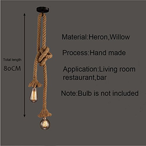 Luz colgante industrial, STARRYOL cuerda doble de cabeza de cáñamo Iluminación colgante para comedor, sala, restaurante, bar, cafetería - longitud 80cm