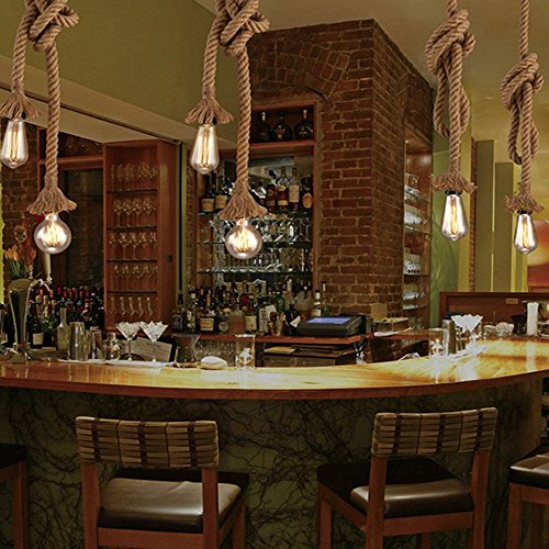Luz colgante industrial, STARRYOL cuerda doble de cabeza de cáñamo Iluminación colgante para comedor, sala, restaurante, bar, cafetería - longitud 80cm