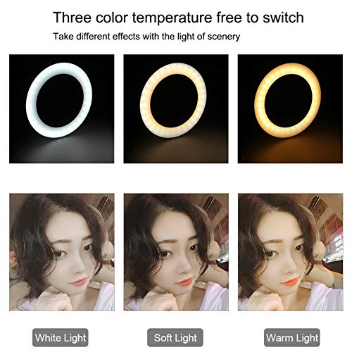 Luz de anillo de video LED, luz de relleno LED para maquillaje de cámara de video en vivo, luz de anillo 3 colores Iluminación de video de luz de anillo brillante ajustable, luz de anillo de mesa para