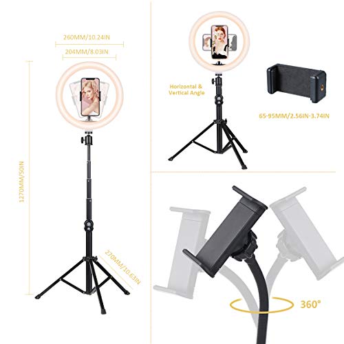 Luz de Anillo, Tomshine 10" LED Regulables Aro de Luz con Trípode Soporte 1.5m para con Control Remoto BT, 3 Modos Luz 10 Brillo, para Transmisión en Vivo, Selfie, Maquillaje, Youtube