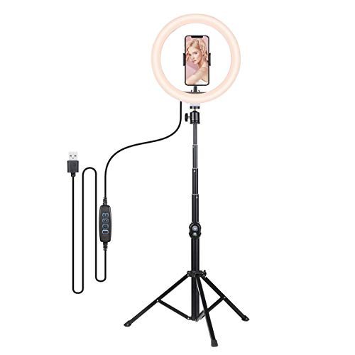 Luz de Anillo, Tomshine 10" LED Regulables Aro de Luz con Trípode Soporte 1.5m para con Control Remoto BT, 3 Modos Luz 10 Brillo, para Transmisión en Vivo, Selfie, Maquillaje, Youtube