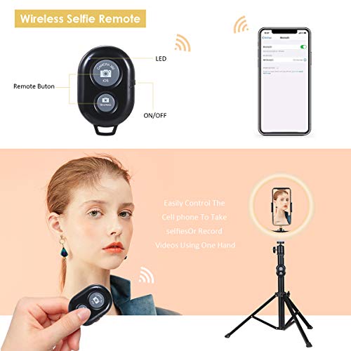 Luz de Anillo, Tomshine 10" LED Regulables Aro de Luz con Trípode Soporte 1.5m para con Control Remoto BT, 3 Modos Luz 10 Brillo, para Transmisión en Vivo, Selfie, Maquillaje, Youtube