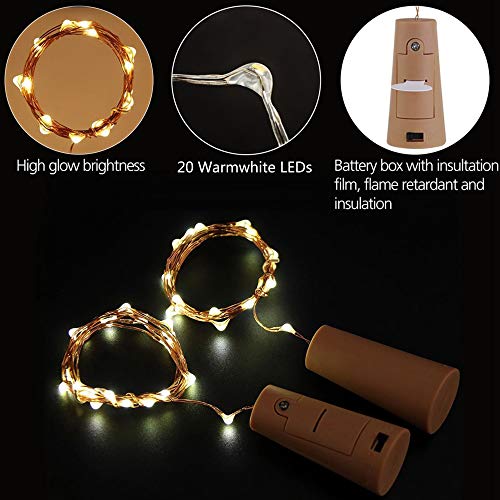 Luz de Botella, Yizhet Luz Botella Corcho, 6 Piezas LED Luces Botellas de Vino 2m 20 LED Guirnaldas Pilas Luminosas Decorativas Cobre Luz para Boda, Navidad, Fiesta, Jardín (Blanco Cálido)