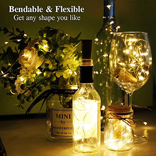 Luz de Botella, Yizhet Luz Botella Corcho, 6 Piezas LED Luces Botellas de Vino 2m 20 LED Guirnaldas Pilas Luminosas Decorativas Cobre Luz para Boda, Navidad, Fiesta, Jardín (Blanco Cálido)