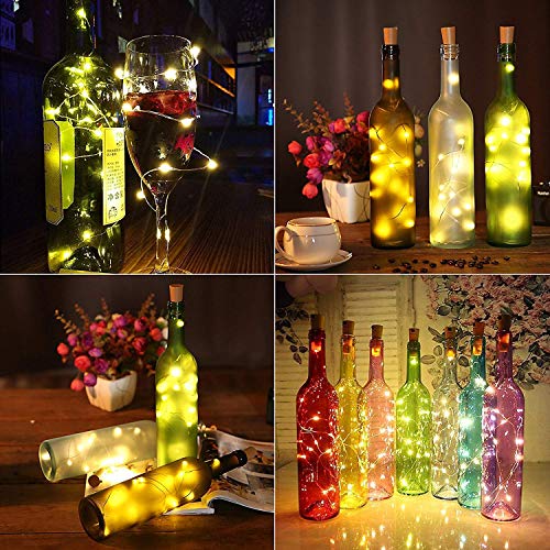 Luz de Botella, Yizhet Luz Botella Corcho, 6 Piezas LED Luces Botellas de Vino 2m 20 LED Guirnaldas Pilas Luminosas Decorativas Cobre Luz para Boda, Navidad, Fiesta, Jardín (Blanco Cálido)