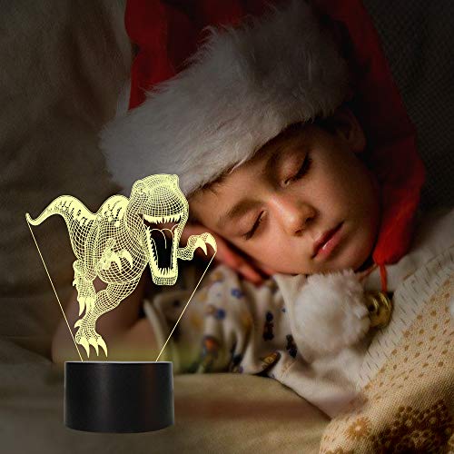 Luz de noche 3D, lámpara de noche de dinosaurio con ilusión óptica de 16 colores que cambia con control remoto, luz de noche visual LED para regalos de cumpleaños para niños