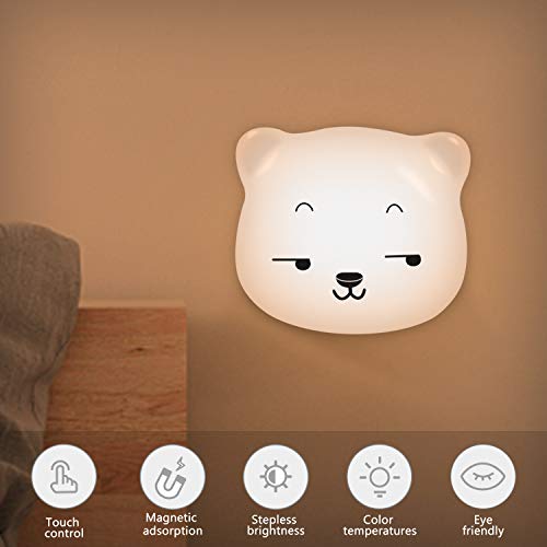 Luz De Noche LED Para Niños, Lámpara De Cabecera Para Bebés SYOSIN, con Tres Cambios De Color y Luz Tenue, Para Leer y Dormir, Regalo De Cumpleaños Para Niños (Blanco)