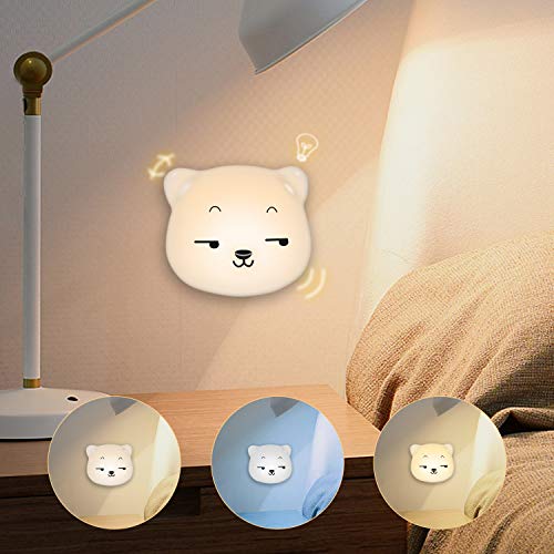 Luz De Noche LED Para Niños, Lámpara De Cabecera Para Bebés SYOSIN, con Tres Cambios De Color y Luz Tenue, Para Leer y Dormir, Regalo De Cumpleaños Para Niños (Blanco)