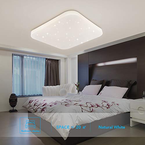 Luz de techo LED Baño Cocina Dormitorio Luces de techo Ducha Sala Comedor Estudio Balcón Pasillo Corredor Lámpara de techo Blanco natural 4000K Cuadrado moderno Impermeable 2050lm 26W LUSUNT
