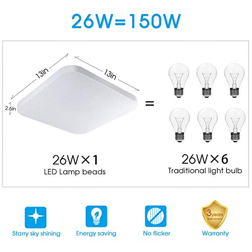 Luz de techo LED Baño Cocina Dormitorio Luces de techo Ducha Sala Comedor Estudio Balcón Pasillo Corredor Lámpara de techo Blanco natural 4000K Cuadrado moderno Impermeable 2050lm 26W LUSUNT