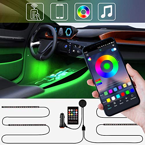 Luz Interior Coche Zethot, tiras de luces LED para coche, Diseño de dos líneas, Impermeable, 4 piezas, 72 LED, compatible con cualquier modelo y marca de coche, DC 12V, con APP y mando a distancia RF