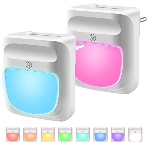 Luz Nocturna Infantil Enchufe | U UZOPI Luz Bebe Nocturna Lámpara Noche con Sensor de Automático,10 Colores RGB Cambiante,para Habitación,Dormitorio,Sala,Pasillos (2 piezas)