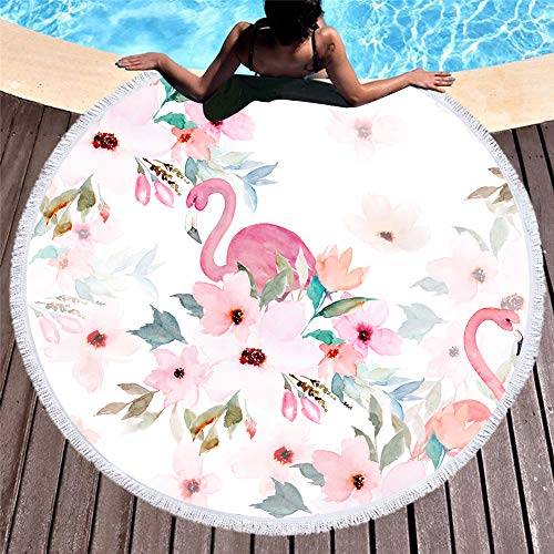 Luzoeo Toalla de Playa Redonda de Microfibra con Flamencos Tapete de Yoga Manta de Piscina Picnic Multiusos para Adultos150 * 150cm