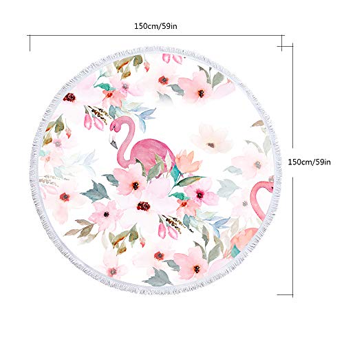 Luzoeo Toalla de Playa Redonda de Microfibra con Flamencos Tapete de Yoga Manta de Piscina Picnic Multiusos para Adultos150 * 150cm