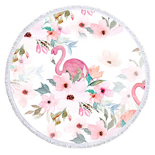 Luzoeo Toalla de Playa Redonda de Microfibra con Flamencos Tapete de Yoga Manta de Piscina Picnic Multiusos para Adultos150 * 150cm